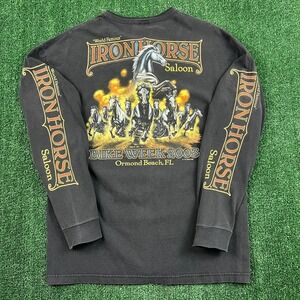 VTG Iron Horse Saloon Bike Week 2003 Henley T-Shirt Men's XL Black Long Sleeve